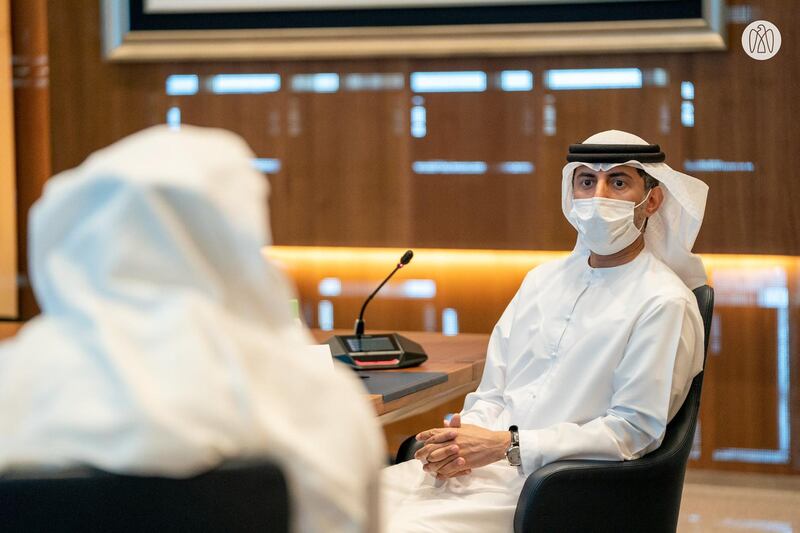 Minister of Energy and Infrastructure Suhail Al Mazrouei at the first meeting of the executive committee of the board of directors of Abu Dhabi National Oil Company. AD Media Office on Twitter