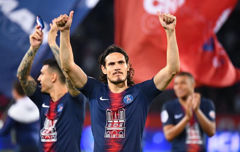 Paris Saint-Germain's Uruguayan forward Edinson Cavani celebrates. AFP