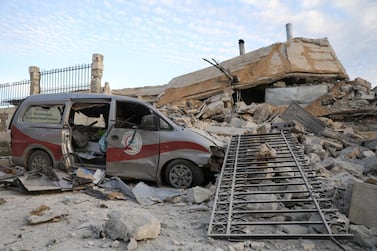 The ruins of a hospital in the village of Kafr Nabl in Idlib province, Syria, following a bombardment. AFP