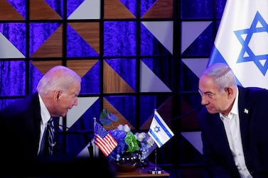 FILE PHOTO: U. S.  President Joe Biden attends a meeting with Israeli Prime Minister Benjamin Netanyahu, as he visits Israel amid the ongoing conflict between Israel and Hamas, in Tel Aviv, Israel, October 18, 2023.  REUTERS / Evelyn Hockstein / File Photo