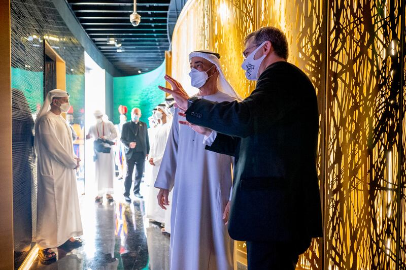 Sheikh Mohamed bin Zayed, Crown Prince of Abu Dhabi and Deputy Supreme Commander of the Armed Forces, visits the Holy See Pavilion at Expo 2020 Dubai. All photos: Ministry of Presidential Affairs