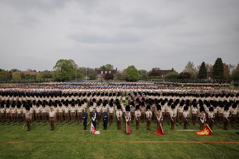 Members of the Armed Forces rehearse the Royal Salute. Getty