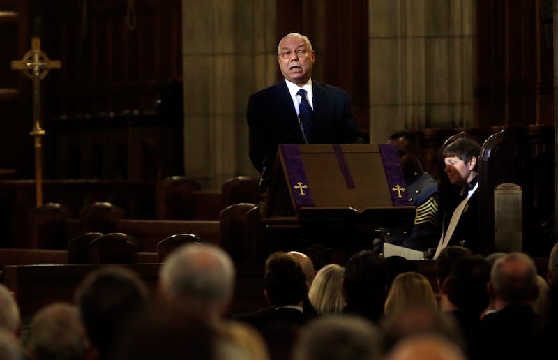 Powell delivers a powerful speech at the funeral of former US Army General, Norman Schwarzkopf, at West Point, New York, in February 2013. Reuters