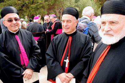 Lebanese Maronite Patriarch Boutros Sfeir on the right. Picture by Massoud Derhally / The National