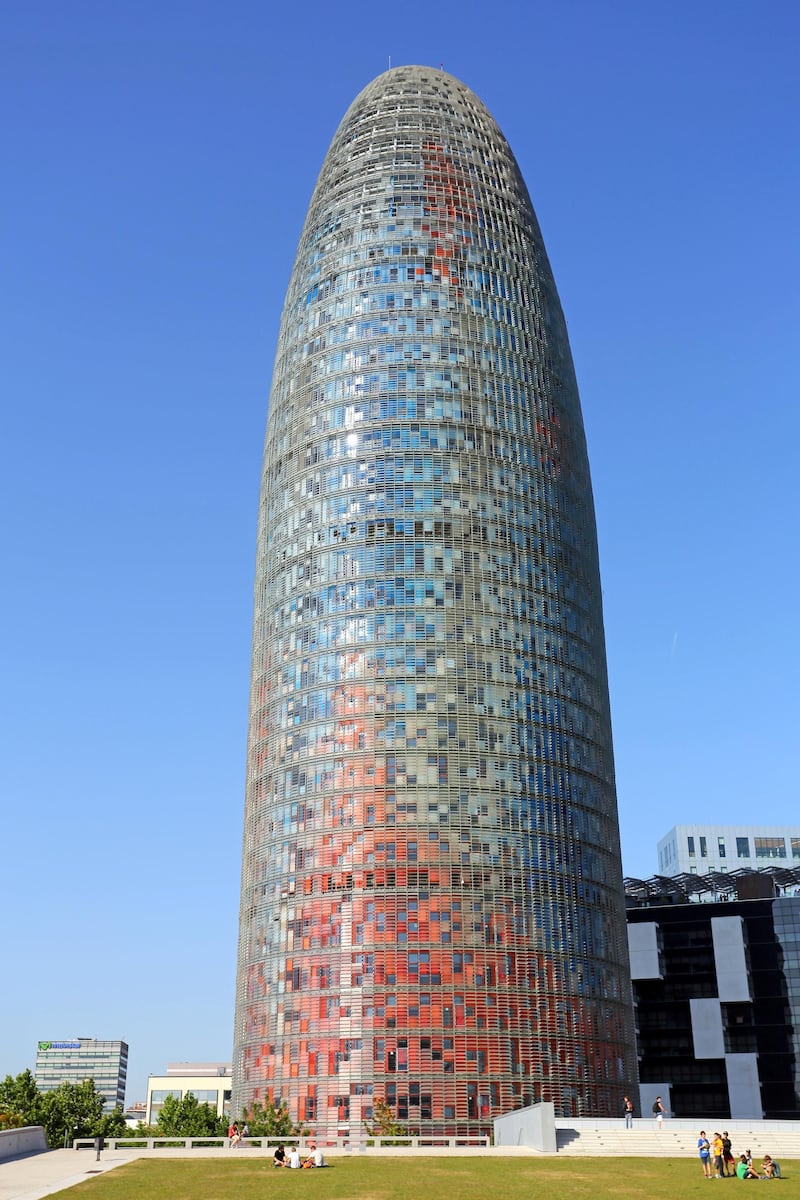 D9P52C Torre Agbar modern tower office building in Glories, Barcelona, Spain
