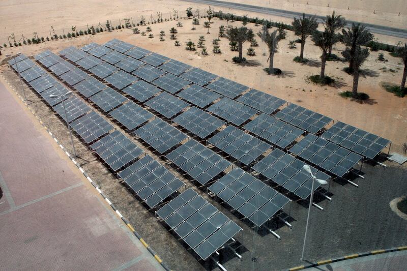 DUBAI, UNITED ARAB EMIRATES – April 21: View of Solar panels at Pacific Control Systems LLC in Jebel Ali Free Zone in Dubai. (Pawan Singh / The National)


 *** Local Caption *** PS001-PACIFIC CONTROL_2.jpg
