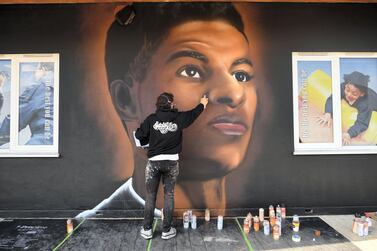 Pupils decided an image of footballer and campaigner Marcus Rashford should adorn the walls at Gainsborough Primary School in East Ham, east London. Getty
