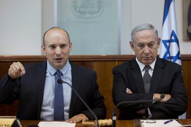 Naftali Bennett, left, accused current Israeli Prime Minister Benjamin Netanyahu, right, of 'failure to govern' and said his coalition would 'stop this madness'. EPA