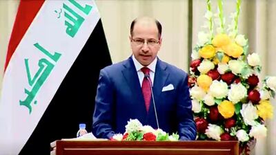 Iraqi Parliament Speaker Salim al-Jabouri speaks during the first session of the new Iraqi parliament in Baghdad, Iraq, September 3, 2018 in this still image taken from a video. IRAQIYA TV POOL/REUTERS TV/via REUTERS
