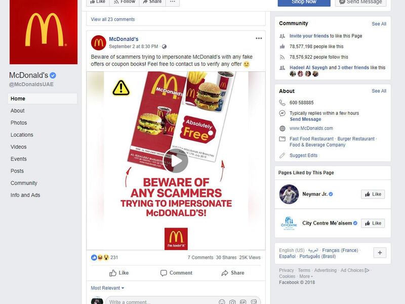 Mcdonald's has warned UAE customers over a fake promotion