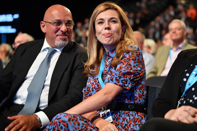 Mr Zahawi, then undersecretary of state for business and industry, with Carrie Johnson at the 2019 Conservative Party conference in Manchester. Getty Images
