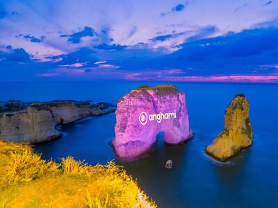 Anghami sign on Raouche, Pigeons' Rock. In Beirut, Lebanon. Courtesy Anghami 