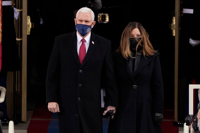 Vice President Mike Pence and his wife Karen Pence arrive for the 59th Presidential Inauguration at the US Capitol for President-elect Joe Biden in Washington. AP Photo