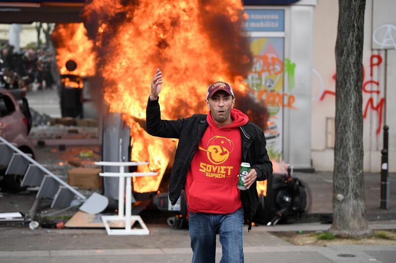 Vehicles were set on fire as thousands of people took to the streets of Paris during May Day. This month celebrates the 50th anniversary of the 1968 protests in France which saw millions of students and striking workers flood the streets in demonstrations that changed the country. Jeff J Mitchell/Getty Images