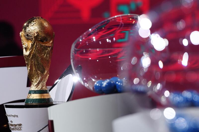 Soccer Football - FIFA World Cup - UEFA Preliminary Draw - Hallenstadion, Zurich, Switzerland - December 7, 2020  General view of the World Cup trophy during the draw  FIFA/Kurt Schorrer/Handout via REUTERS  ATTENTION EDITORS - THIS IMAGE HAS BEEN SUPPLIED BY A THIRD PARTY. NO RESALES. NO ARCHIVES