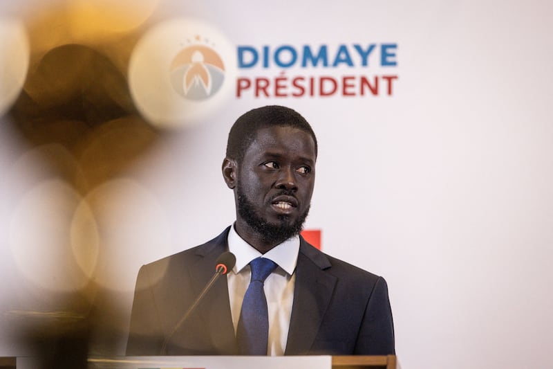 Opposition candidate Bassirou Diomaye Faye at his first press conference after being declared winner of Senegal's presidential election in Dakar. AFP