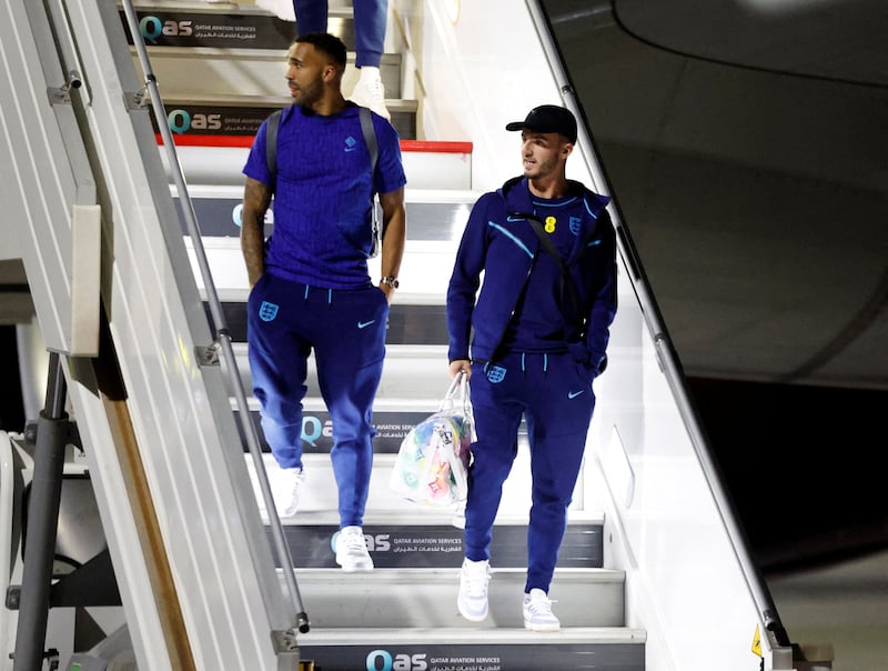 England's Callum Wilson and James Maddison arrive in Doha ahead of the World Cup. Reuters