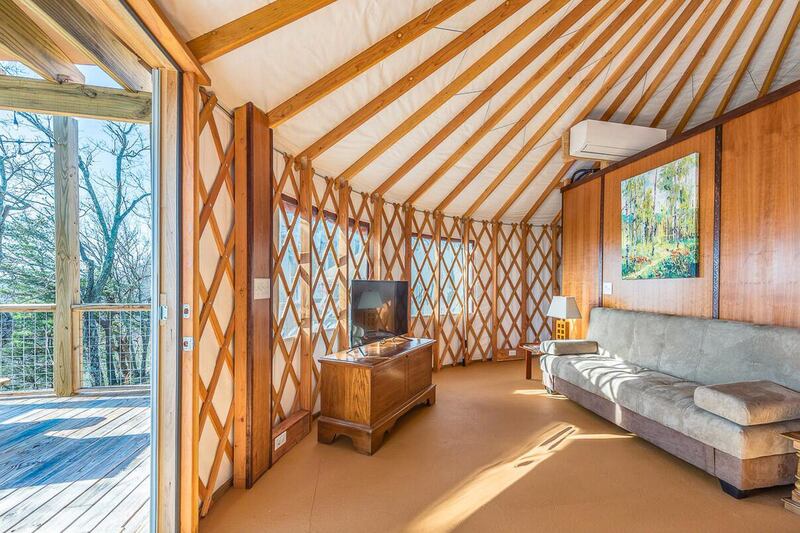 1. Cherry Blossom Yurt on Lookout Mountain in Georgia is the most 'wishlisted' yurt stay on Airbnb. It is a nature immersive retreat with cliffs, caves, waterfalls, woodland and abundant wildlife nearby. Rates from Dh443.