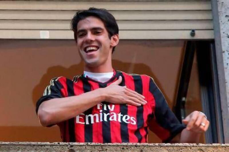 Brazilian Kaka made a return to AC Milan and greeted his old supporters on Monday. Matteo Bazzi / EPA