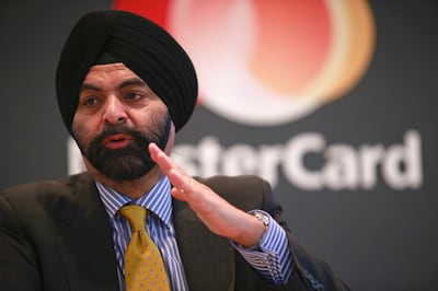 Ajay Banga, chief executive officer of MasterCard Inc., gestures as he speaks during a news conference at the Mobile World Congress in Barcelona, Spain, on Tuesday, March 3, 2015. The event, which generates several hundred million euros in revenue for the city of Barcelona each year, also means the world for a week turns its attention back to Europe for the latest in technology, despite a lagging ecosystem. Photographer: Pau Barrena/Bloomberg *** Local Caption *** Ajay Banga