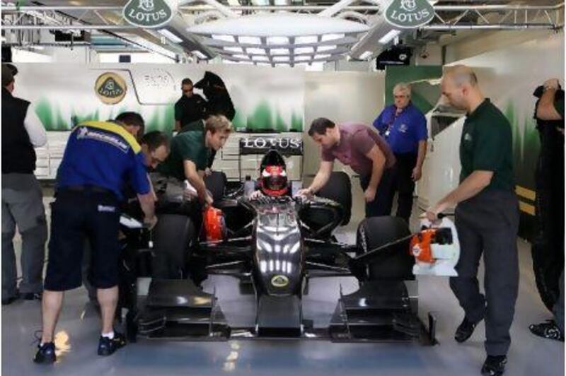 James Rossiter, a factory driver for Lotus, prepares to take the Lotus Type 125, a Formula 1 racing car that can be purchased by racing enthusiast for approximately US$1 million, for a test run on Yas Marina Circuit this week.
