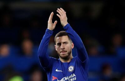 Soccer Football - Premier League - Chelsea vs West Bromwich Albion - Stamford Bridge, London, Britain - February 12, 2018   Chelsea's Eden Hazard celebrates after the match   REUTERS/Eddie Keogh    EDITORIAL USE ONLY. No use with unauthorized audio, video, data, fixture lists, club/league logos or "live" services. Online in-match use limited to 75 images, no video emulation. No use in betting, games or single club/league/player publications.  Please contact your account representative for further details.