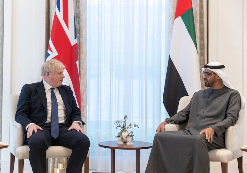 Sheikh Mohamed bin Zayed, Crown Prince of Abu Dhabi and Deputy Supreme Commander of the Armed Forces, holds talks with British Prime Minister Boris Johnson.