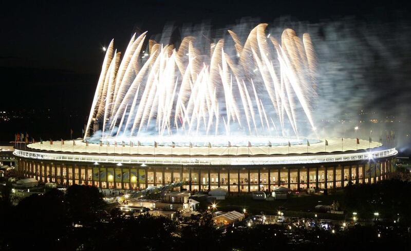 Fireworks explode over the Olympic stadium after the 2006 World Cup final between Italy and France in Berlin on July 9, 2006. Fabrizio Bensch / Reuters