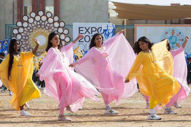 Dubai, United Arab Emirates - Students from Indian schools performing for India Republic Day event at the Indian High School in Oud Mehta.  Leslie Pableo for The National