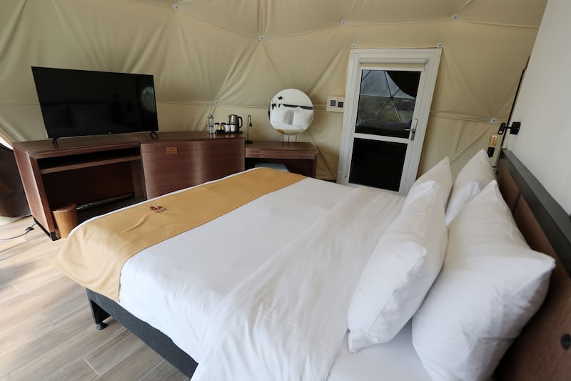 Inside the Dome Tents at Hatta Wadi Hub, which can sleep up to five. Chris Whiteoak / The National