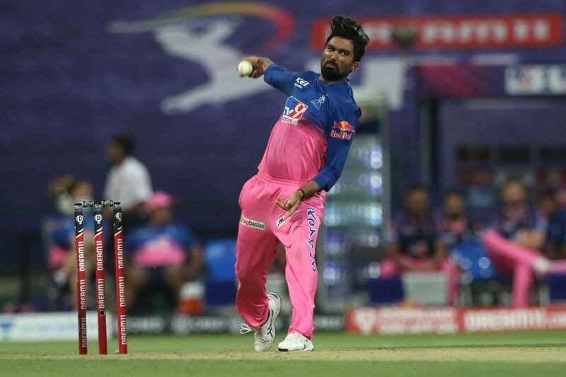 Rahul Tewatia of Rajasthan Royals  bowls during match 20 of season 13 of the Dream 11 Indian Premier League (IPL) between the Mumbai Indians and the Rajasthan Royals at the Sheikh Zayed Stadium, Abu Dhabi  in the United Arab Emirates on the 6th October 2020.  Photo by: Pankaj Nangia  / Sportzpics for BCCI