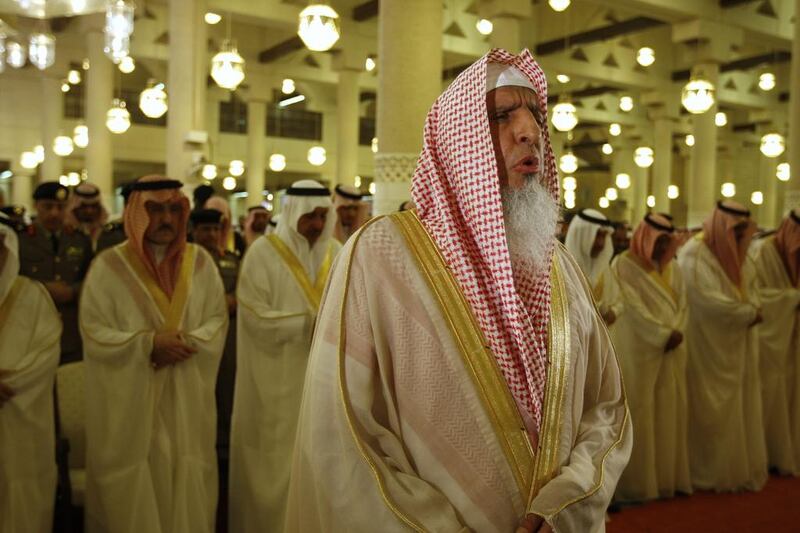 Sheikh Abdul Aziz Al Sheikh, the Saudi grand mufti, prays at the Imam Turki bin Abdullah mosque during Eid Al Fitr morning prayers in Riyadh on September 9, 2010. AP