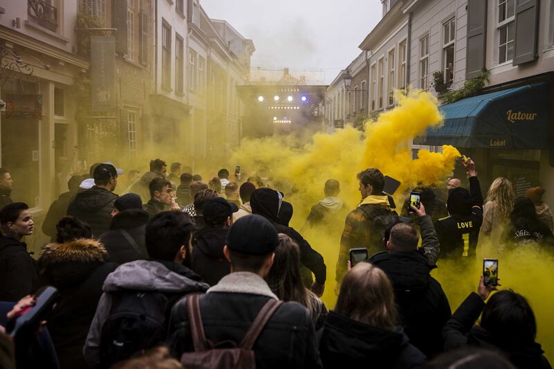 A music demonstration against the coronavirus pandemic measures in the Dutch city of Breda. EPA