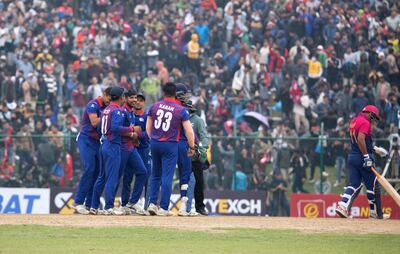 Nepal bowlers enjoyed plenty of success, reducing the UAE to 106 for nine before rain stopped play. Photo: ACC