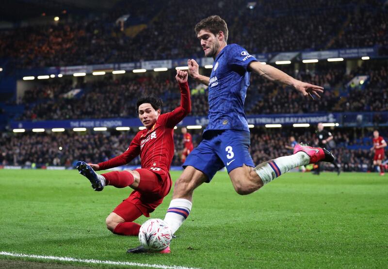 Chelsea's Marcos Alonso clears the ball. Reuters