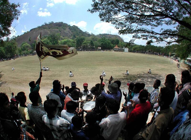 Local supporters play music and wave the Sri Lankan flag as the England cricket team field, during the one-day match at the Welagedara Stadium, Kurungala, in Sri Lanka. Getty Images