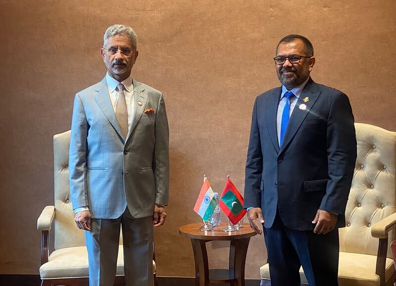 Maldivian Foreign Minister Moosa Zameer, right, will hold talks with his Indian counterpart Subrahmanyam Jaishankar on Thursday. Photo: @MoosaZameer / X