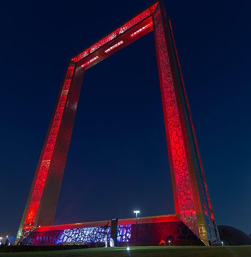 The Dubai Frame also lit up in red. Dubai Municipality