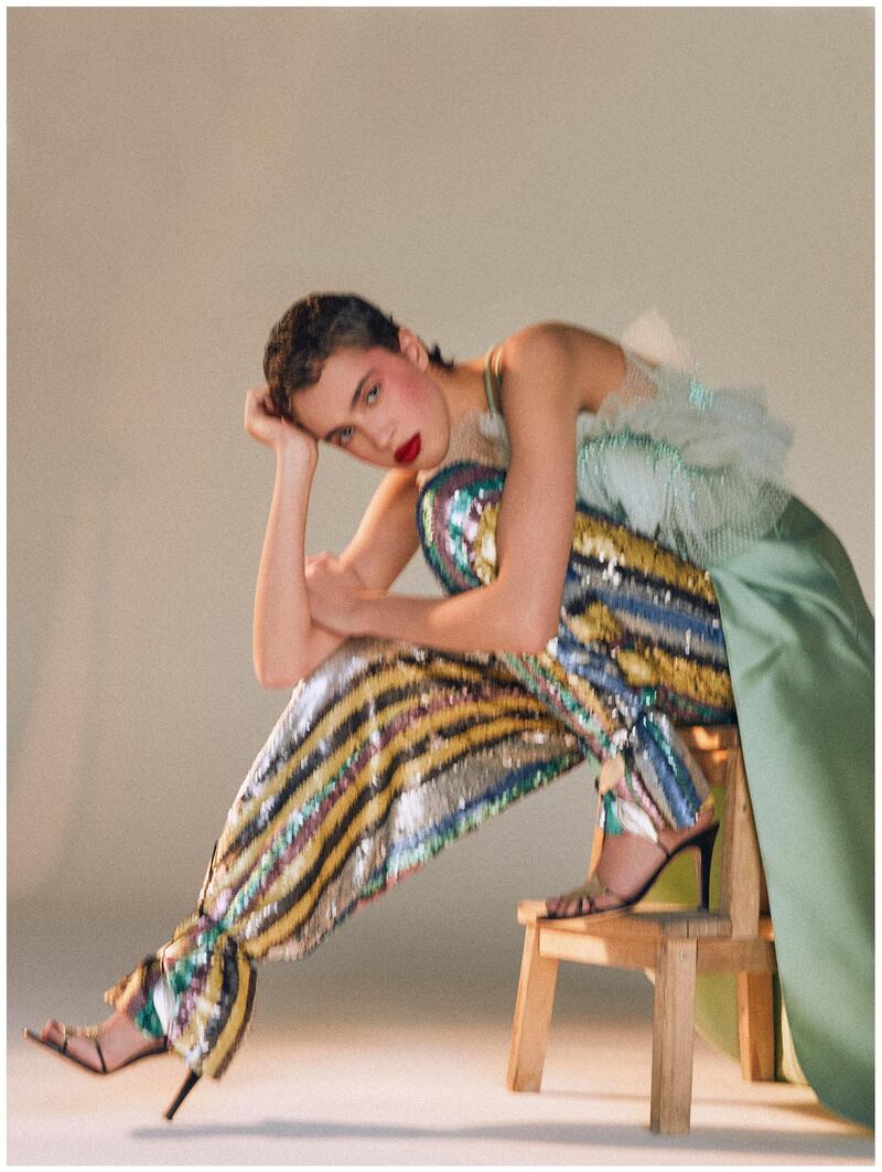 Haute Harlequin. Photography | david vail | 
fashion director | Sarah Maisey

Dress, Dh9,350, Rami Al Ali. Trousers, Dh6,335, Semsem. Shoes, Dh3,600, Gucci