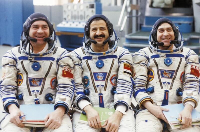 Soyuz TM-3’s crew, including Muhammed Faris, centre, during training in 1987. Sovfoto / UIG via Getty Images