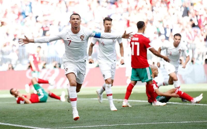 Soccer Football - World Cup - Group B - Portugal vs Morocco - Luzhniki Stadium, Moscow, Russia - June 20, 2018   Portugal's Cristiano Ronaldo celebrates scoring their first goal        REUTERS/Carl Recine     TPX IMAGES OF THE DAY