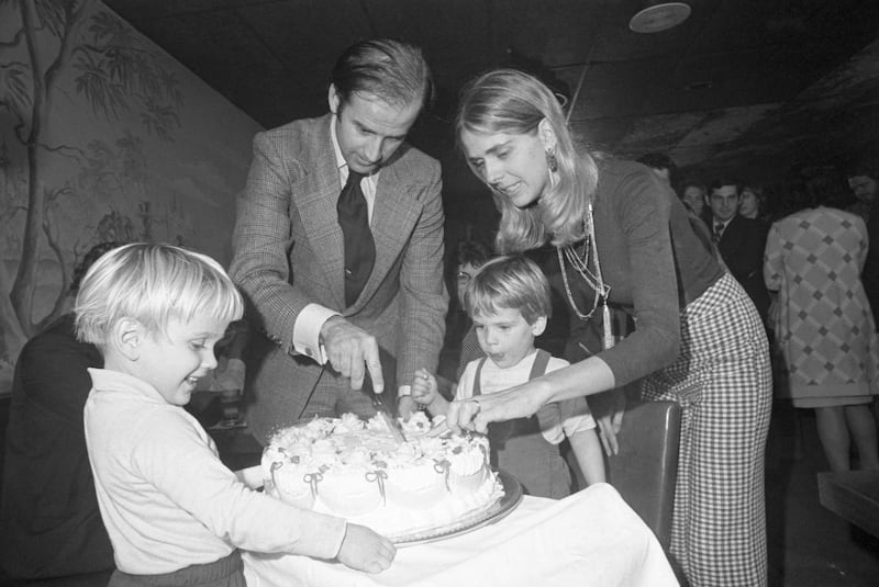 Senator-elect Joseph Biden and wife Nelia cut his 30th birthday cake at a party in Wilmington, November 20th. His son, Hunter waits for the first piece. Biden by becoming 30 fulfills the constitutional requirement of Senators being 30 years of age when they take office. Getty Images