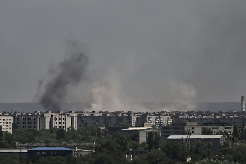 Smoke and dirt rise from the city of Severodonetsk during shelling in the eastern Ukrainian region of Donbas. AFP