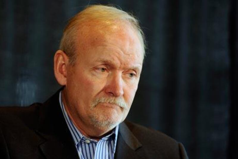 Lindy Ruff at a news conference in his first public appearance two days after being fired as the Buffalo Sabres NHL hockey coach. Gary Wiepert / AP Photo