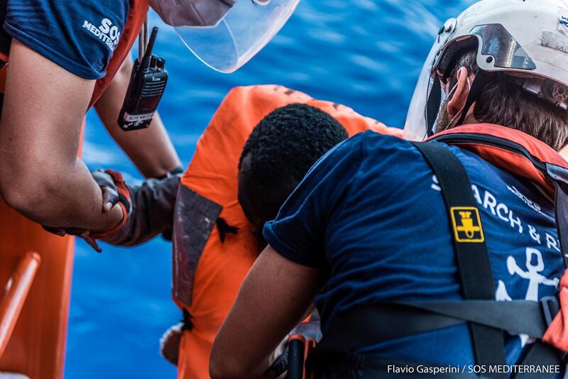 The migrants are now on the Ocean Viking. SOS Mediterranee