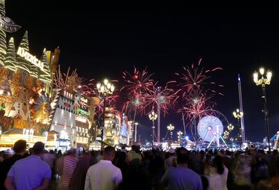 Fireworks go off to celebrate Eid Al Fitr at Global Village, Dubai. Photo: Chris Whiteoak / The National