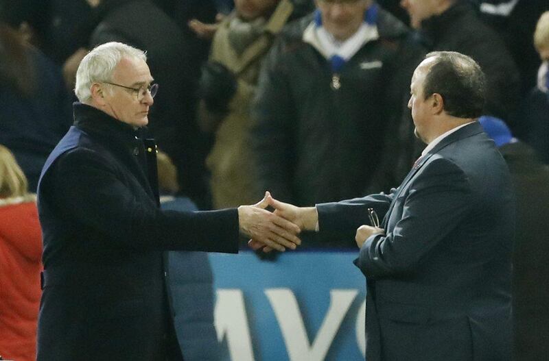 Newcastle United manager Rafa Benitez shakes hands with Leicester City manager Claudio Ranieri after the game. Action Images via Reuters / John Sibley