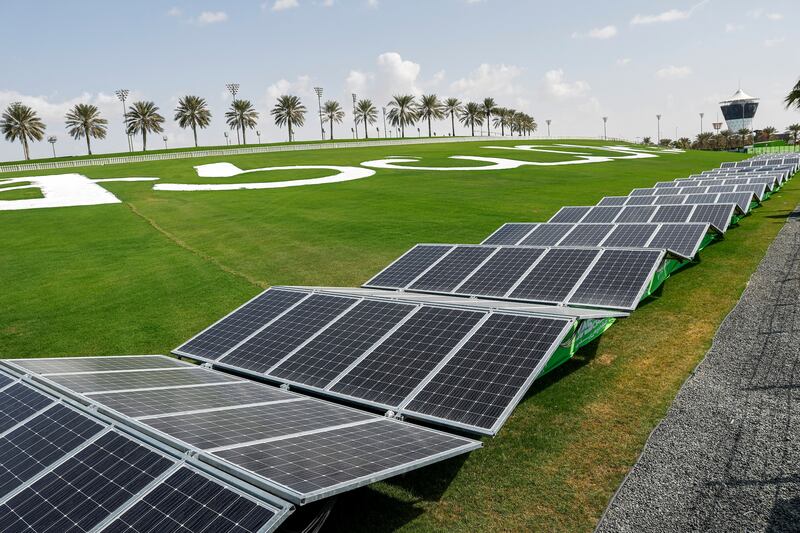 Solar panels help power the venue. Photo: Yas Marina Circuit