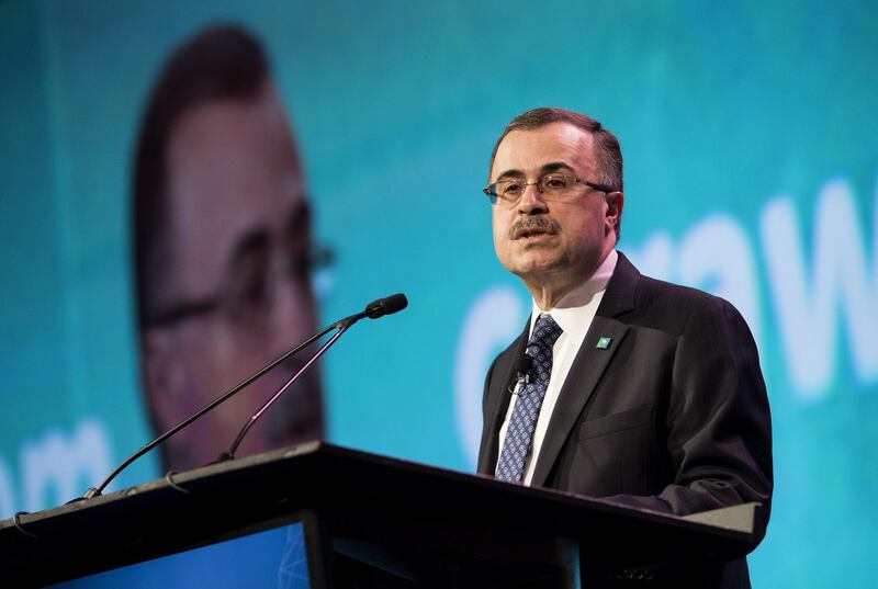 Amin Nasser, chief executive officer of Saudi Arabian Oil Co. (Aramco), speaks during the 2018 CERAWeek by IHS Markit conference in Houston, Texas, U.S., on Tuesday, March 6, 2018. CERAWeek gathers energy industry leaders, experts, government officials and policymakers, leaders from the technology, financial, and industrial communities to provide new insights and critically-important dialogue on energy markets. Photographer: F. Carter Smith/Bloomberg