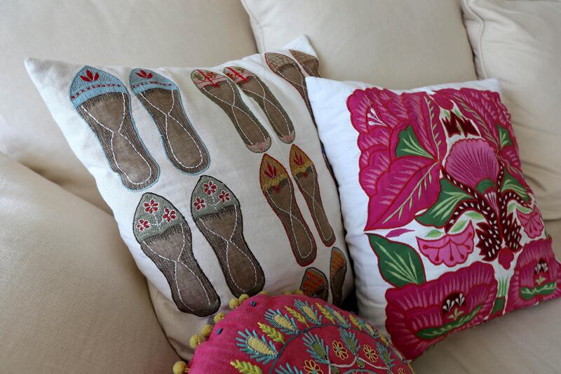 DUBAI , UNITED ARAB EMIRATES – June 27 , 2013 : Cushions at the Melanie’s apartment in the Greens in Dubai. She purchased most of the items from Dubizzle.  ( Pawan Singh / The National ) For House&Home. Story by Selina Denman
